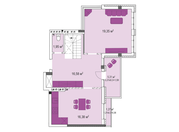 ЖК Лавандовый: планировка 2-комнатной квартиры 100.55 м²