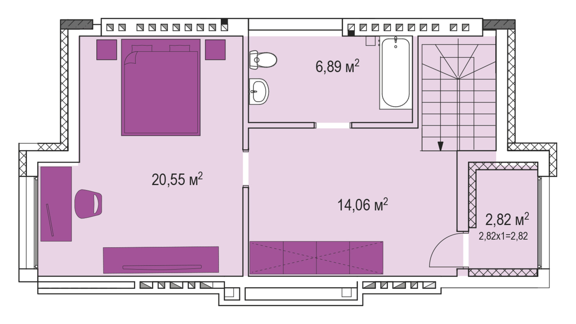 Планировка много­уровневой квартиры в ЖК Лавандовый 100.55 м², фото 537789