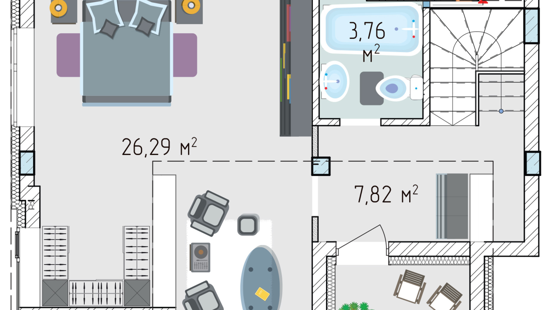 Планировка много­уровневой квартиры в ЖК Лавандовый 92.89 м², фото 537795