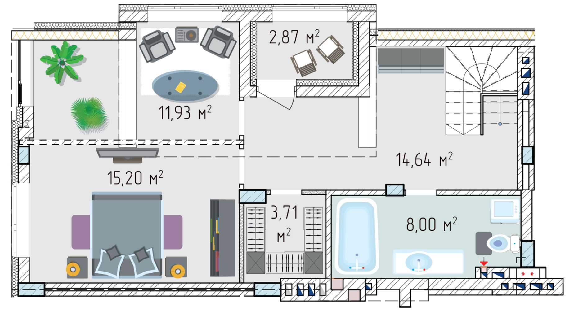 Планировка много­уровневой квартиры в ЖК Лавандовый 123.05 м², фото 537802