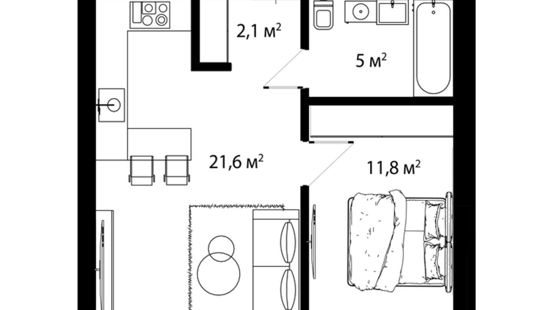 Планування 1-кімнатної квартири в ЖК Sherwood 40 м², фото 537809