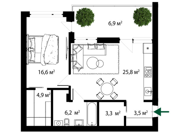 ЖК Sherwood: планировка 2-комнатной квартиры 68 м²