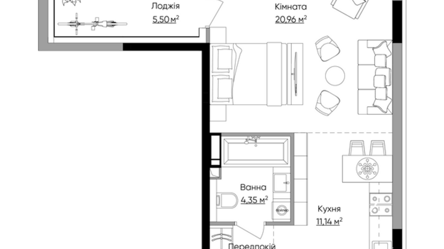Планировка 1-комнатной квартиры в ЖК Lucky Land 40.95 м², фото 537838