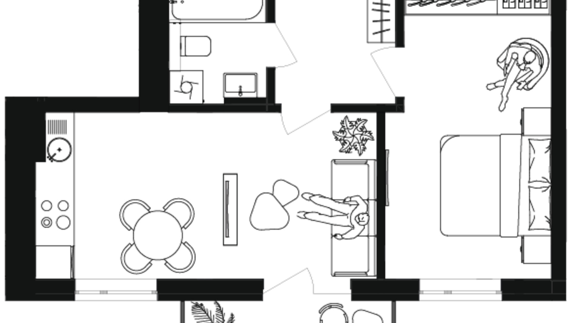 Планування 1-кімнатної квартири в ЖК Sota Duet 43.86 м², фото 537896