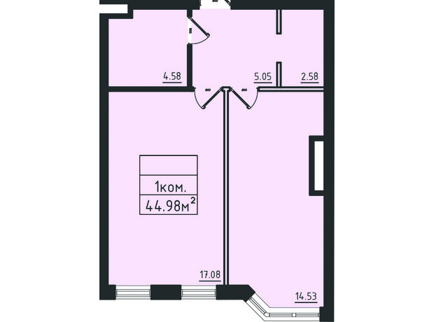 ЖК Avinion: планування 1-кімнатної квартири 45.7 м²