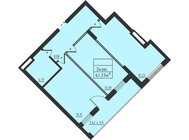 ЖК Avinion: планировка 2-комнатной квартиры 61.4 м²