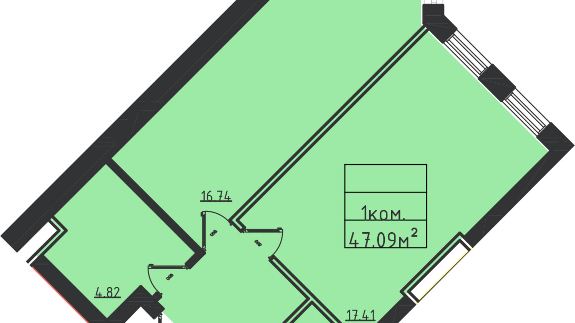 Планування апартаментів в ЖК Avinion 47.6 м², фото 538064