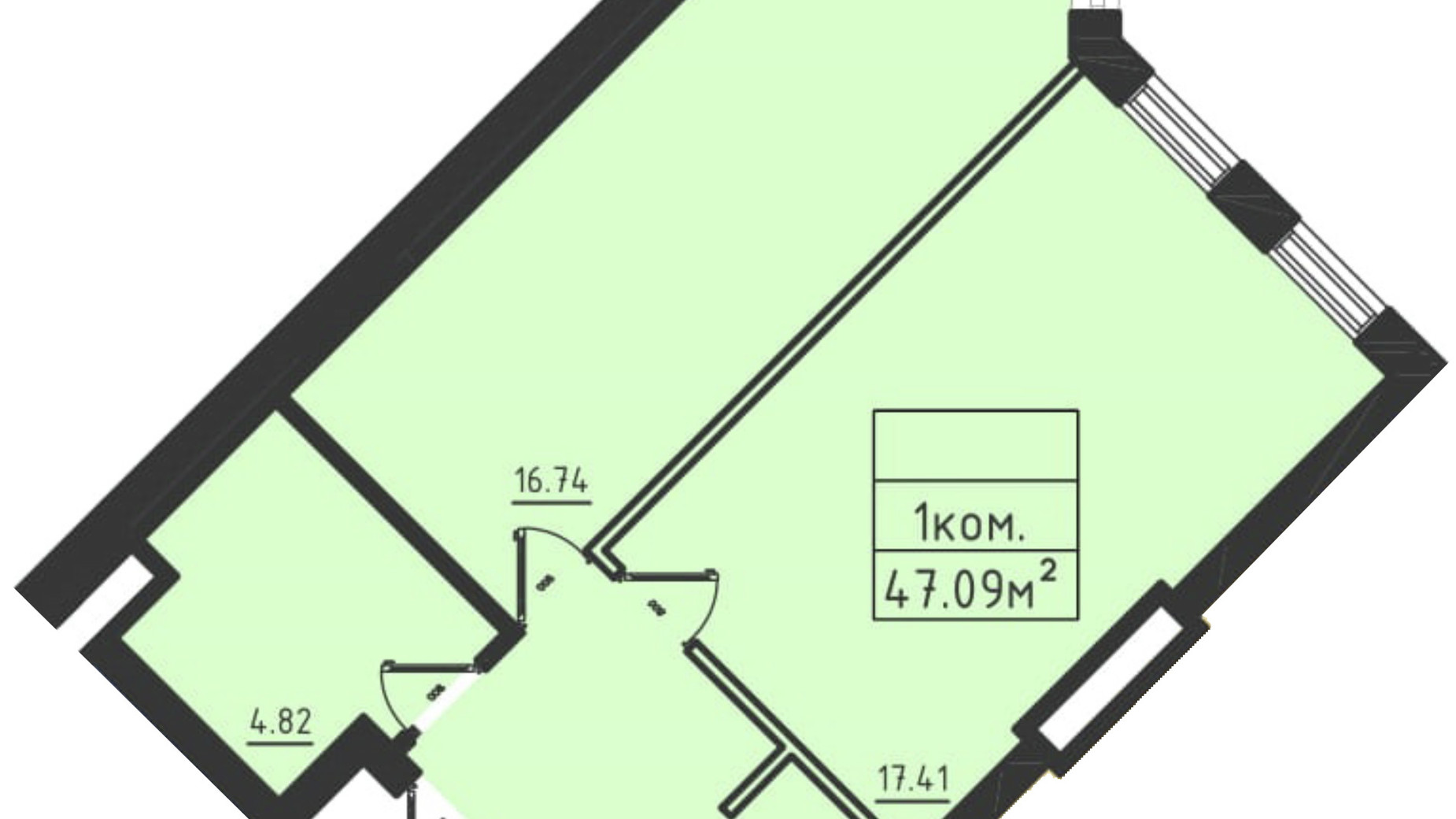 Планировка апартаментов в ЖК Avinion 47.6 м², фото 538235