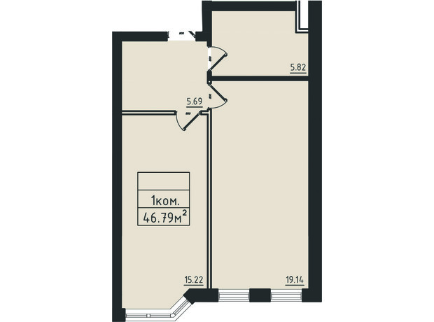 ЖК Avinion: планировка 1-комнатной квартиры 46.8 м²