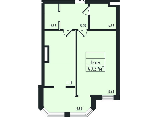 ЖК Avinion: планировка 1-комнатной квартиры 49.4 м²