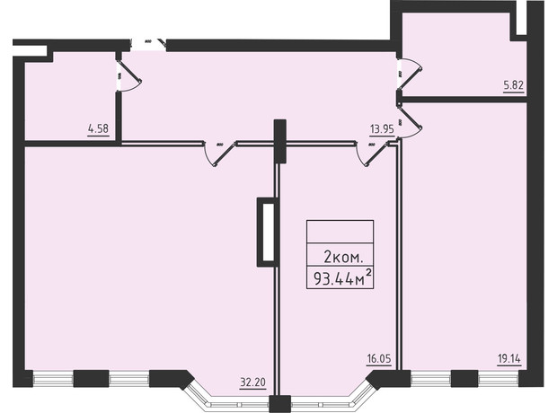 ЖК Avinion: планування 2-кімнатної квартири 93.4 м²