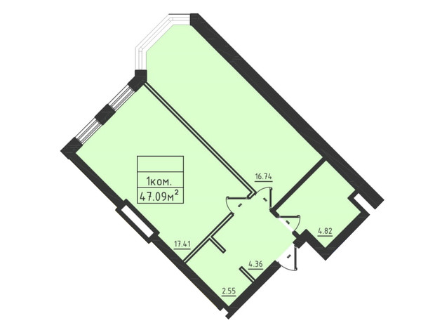 ЖК Avinion: планування 1-кімнатної квартири 47.6 м²