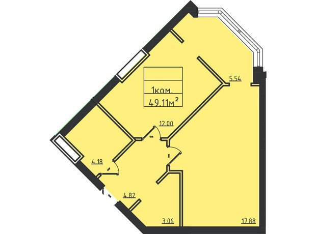 ЖК Avinion: планування 1-кімнатної квартири 50.1 м²