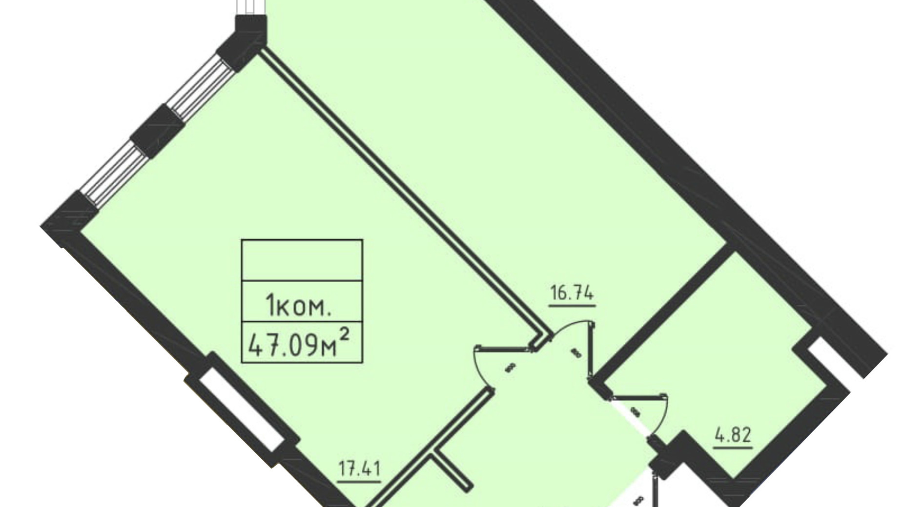 Планировка апартаментов в ЖК Avinion 47.6 м², фото 538280