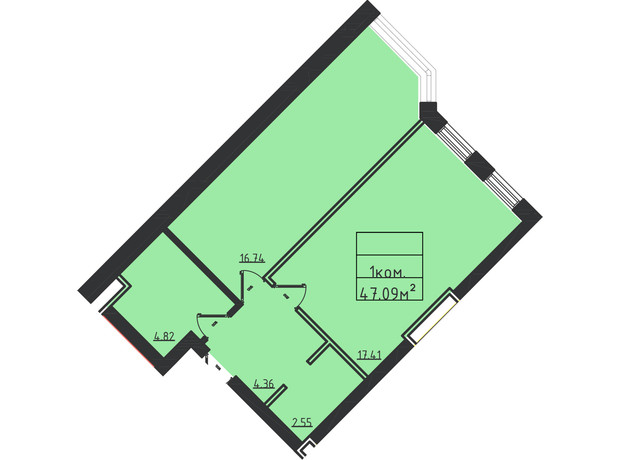 ЖК Avinion: планировка 1-комнатной квартиры 47.6 м²