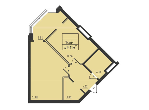 ЖК Avinion: планування 1-кімнатної квартири 50.1 м²