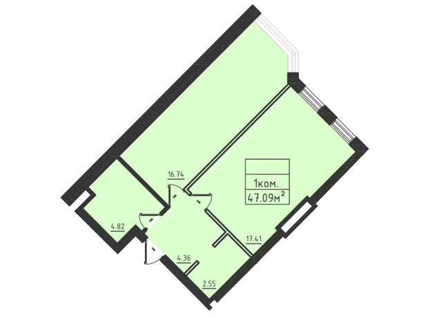 ЖК Avinion: планування 1-кімнатної квартири 47.6 м²