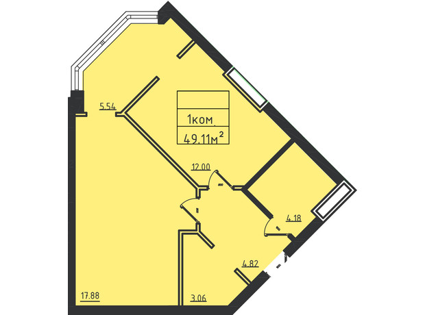 ЖК Avinion: планировка 1-комнатной квартиры 50.1 м²