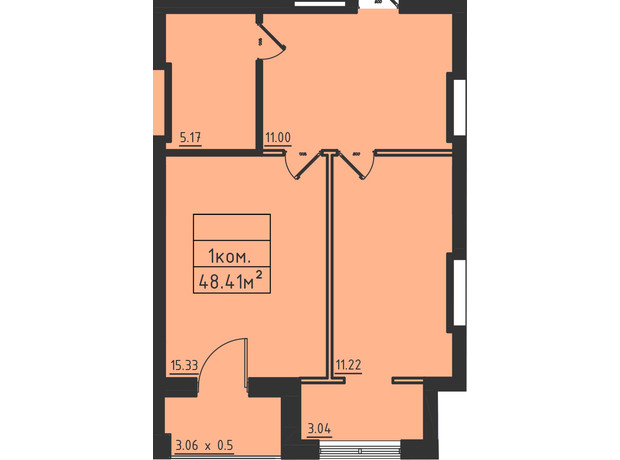 ЖК Avinion: планування 1-кімнатної квартири 48.4 м²
