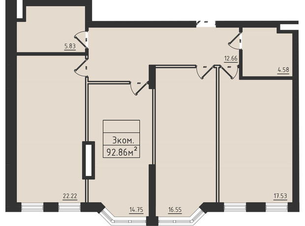 ЖК Avinion: планировка 3-комнатной квартиры 92.9 м²