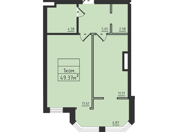 ЖК Avinion: планування 1-кімнатної квартири 49.4 м²