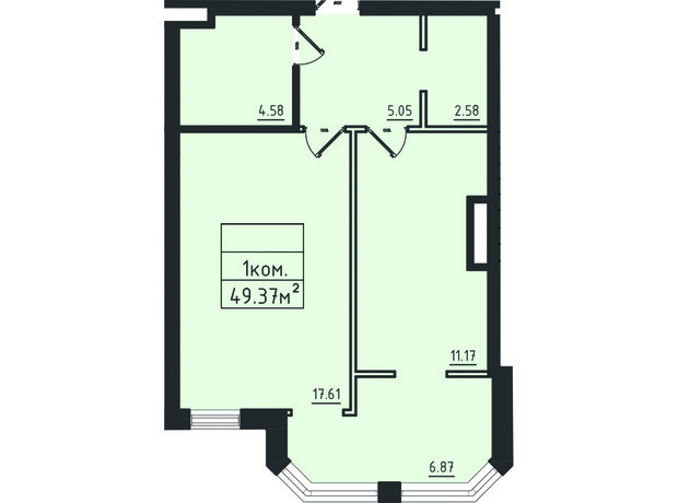 ЖК Avinion: планировка 1-комнатной квартиры 49.4 м²