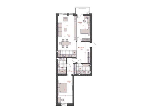 ЖК Оскар: планування 2-кімнатної квартири 110.3 м²