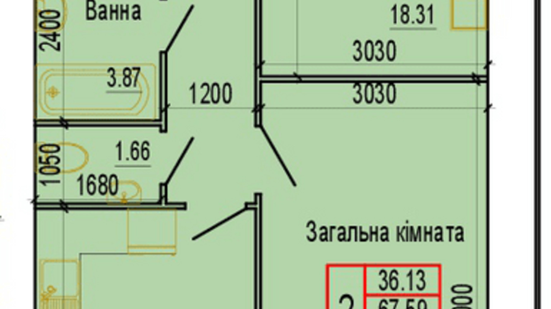 Планировка 2-комнатной квартиры в ЖК Everest 73.17 м², фото 538752