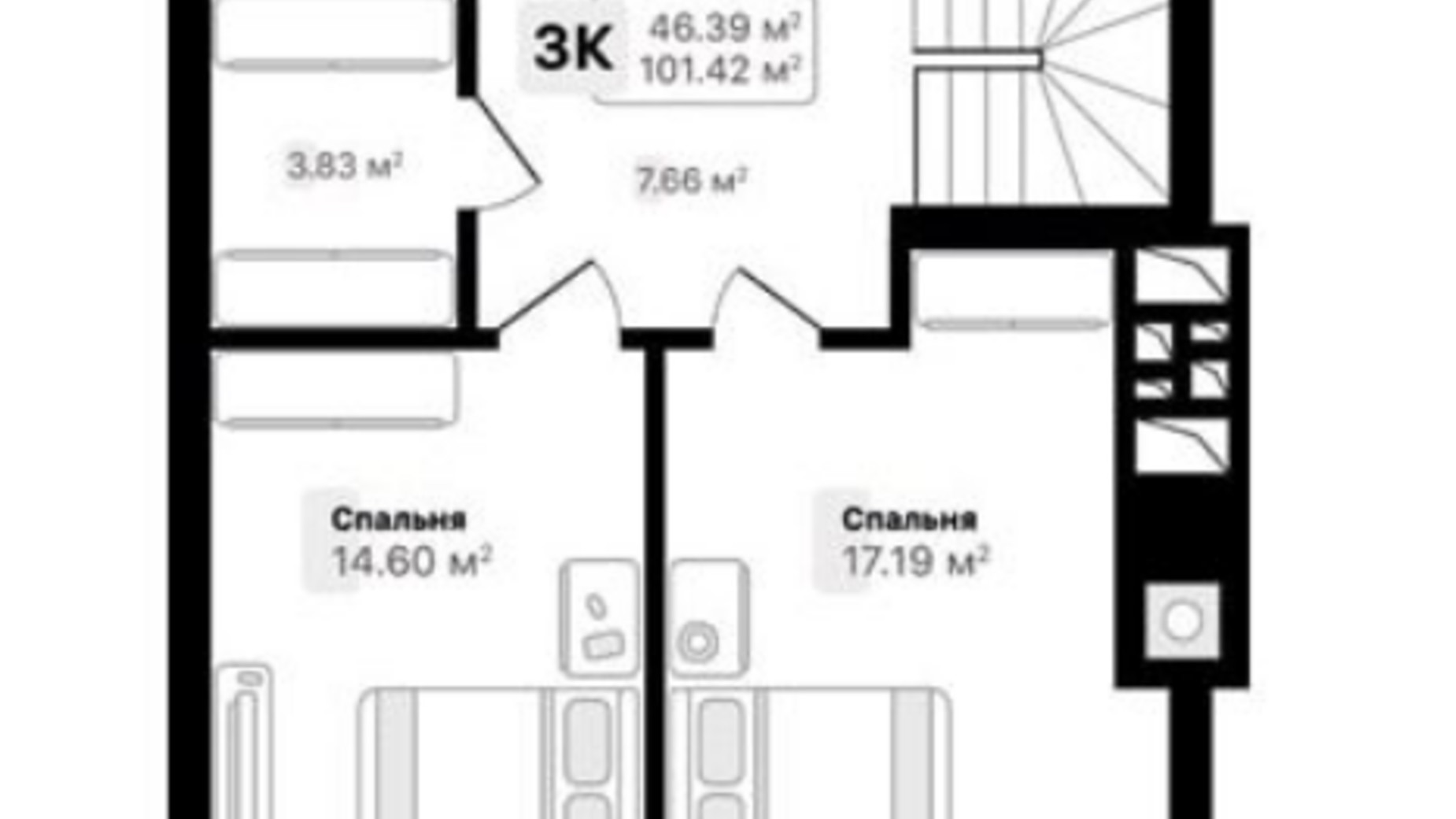 Планування багато­рівневої квартири в ЖК Auroom Sunrise 101.42 м², фото 538899