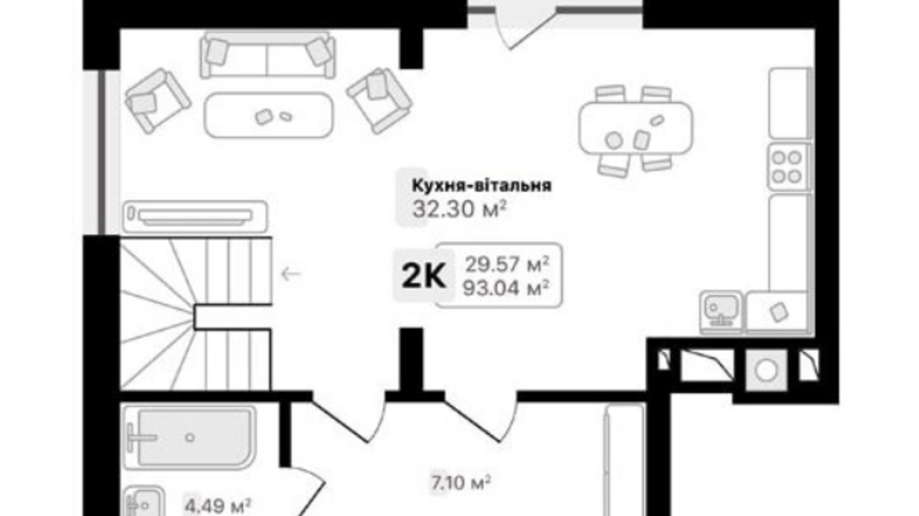 Планування багато­рівневої квартири в ЖК Auroom Spark 93.04 м², фото 538906