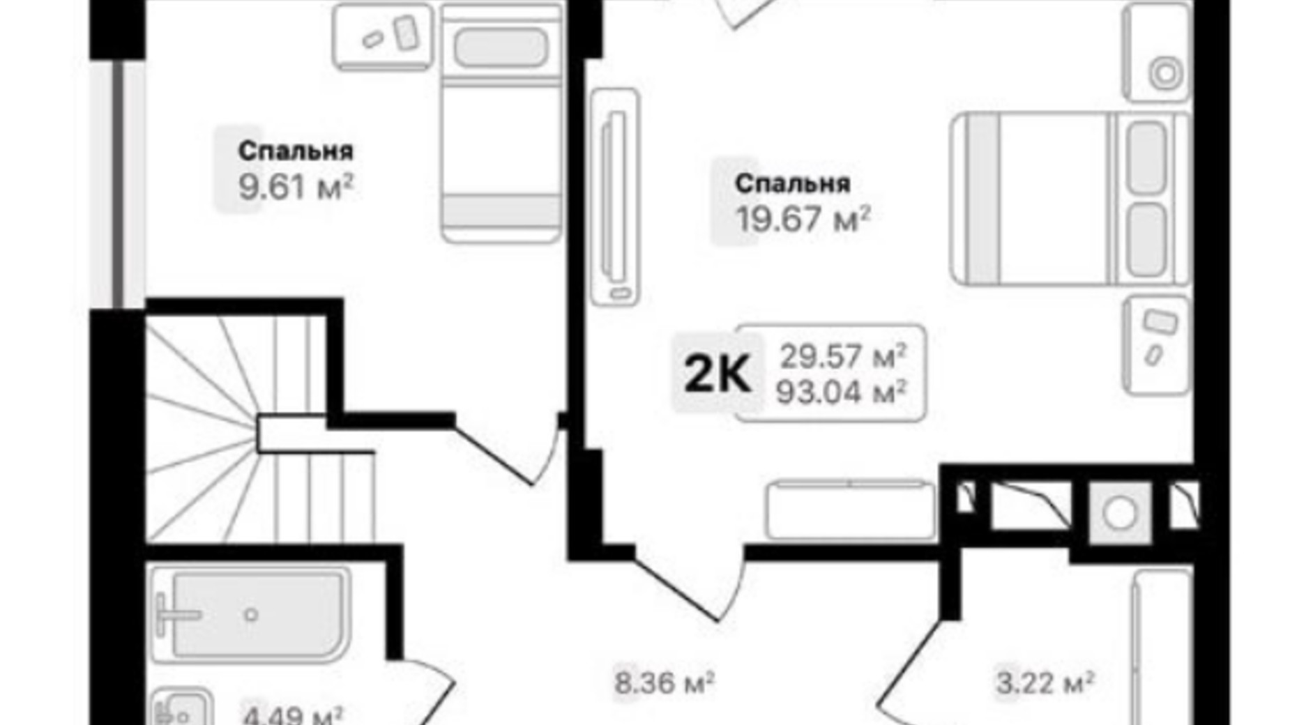 Планування багато­рівневої квартири в ЖК Auroom Spark 93.04 м², фото 538907