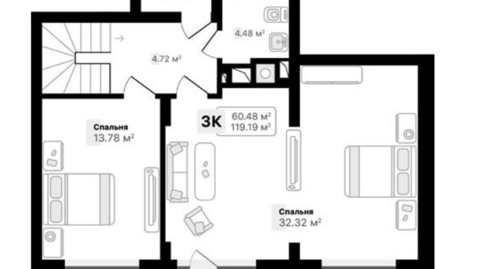 Планування багато­рівневої квартири в ЖК Auroom Spark 119.19 м², фото 538909