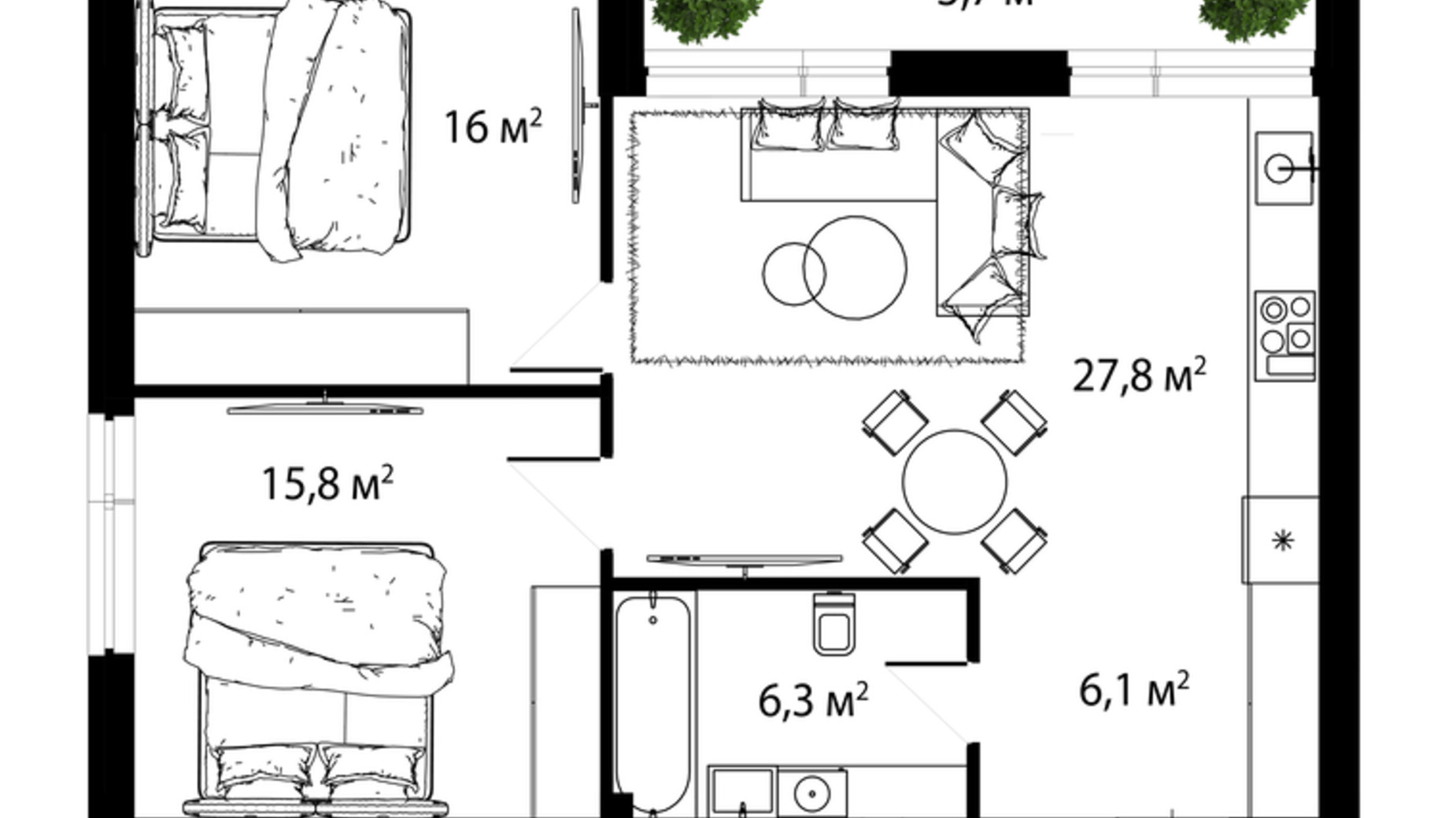 Планировка 2-комнатной квартиры в ЖК Sherwood 76 м², фото 538965