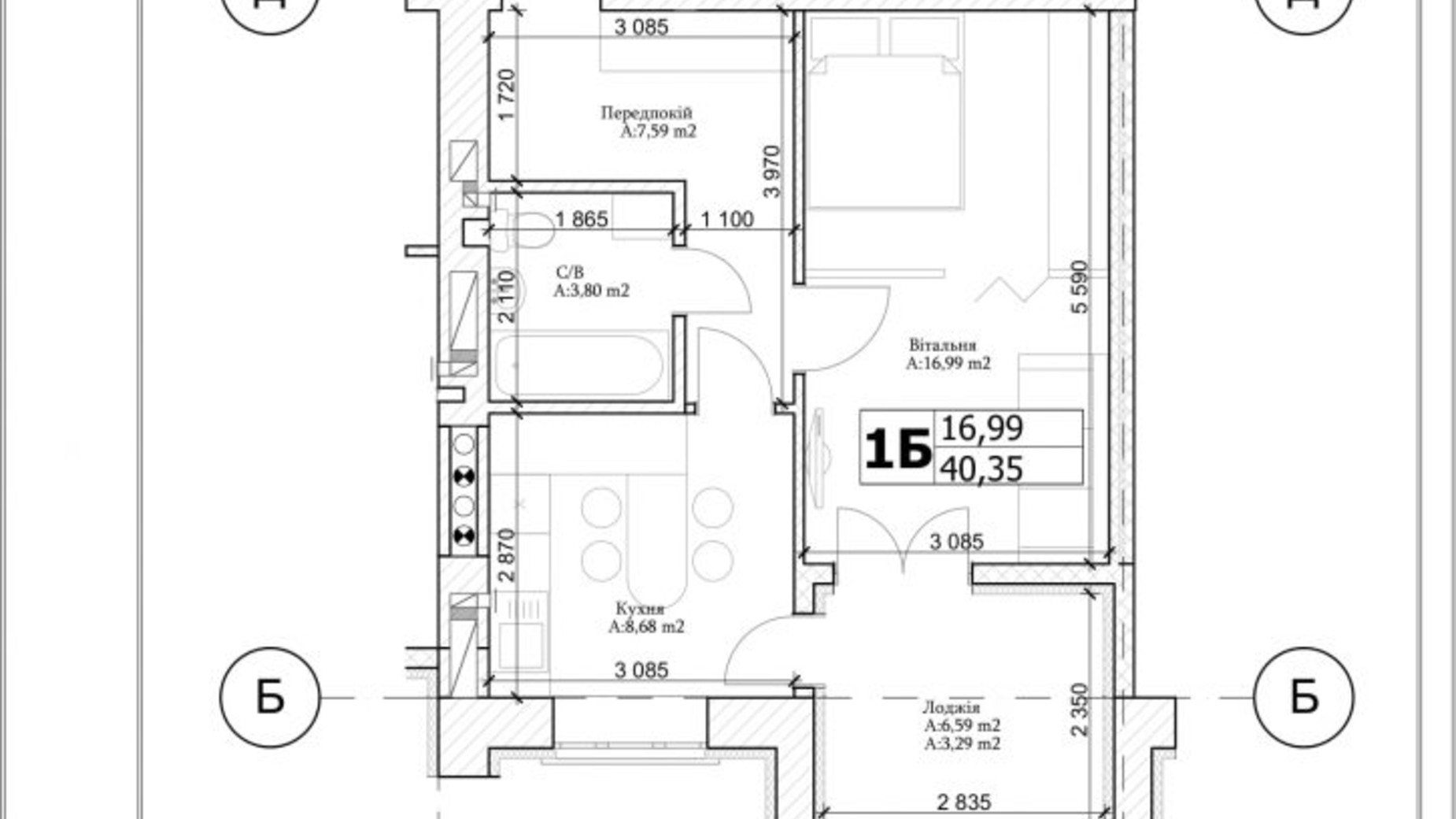 Планування 1-кімнатної квартири в ЖК Паркова Оселя 40.35 м², фото 539068