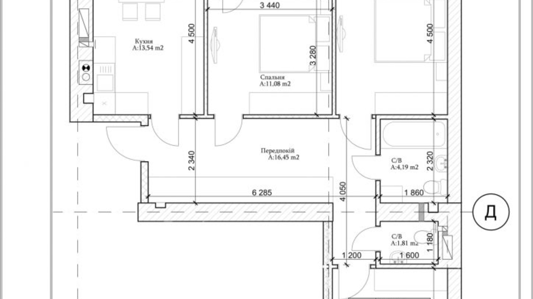 Планування 3-кімнатної квартири в ЖК Паркова Оселя 81.74 м², фото 539069