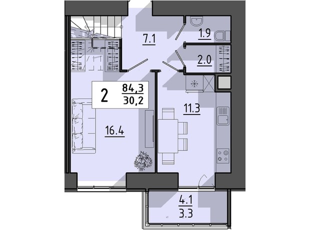 ЖК Файне місто: планування 2-кімнатної квартири 84.3 м²