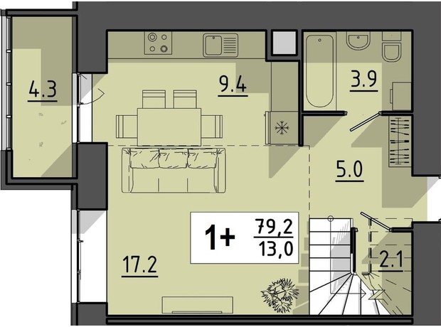 ЖК Файне місто: планування 1-кімнатної квартири 79.2 м²