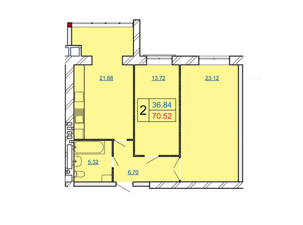 ЖК Avila City: планировка 2-комнатной квартиры 70.52 м²