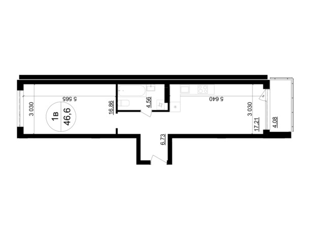 ЖК Грінвуд-4 : планування 1-кімнатної квартири 45.4 м²