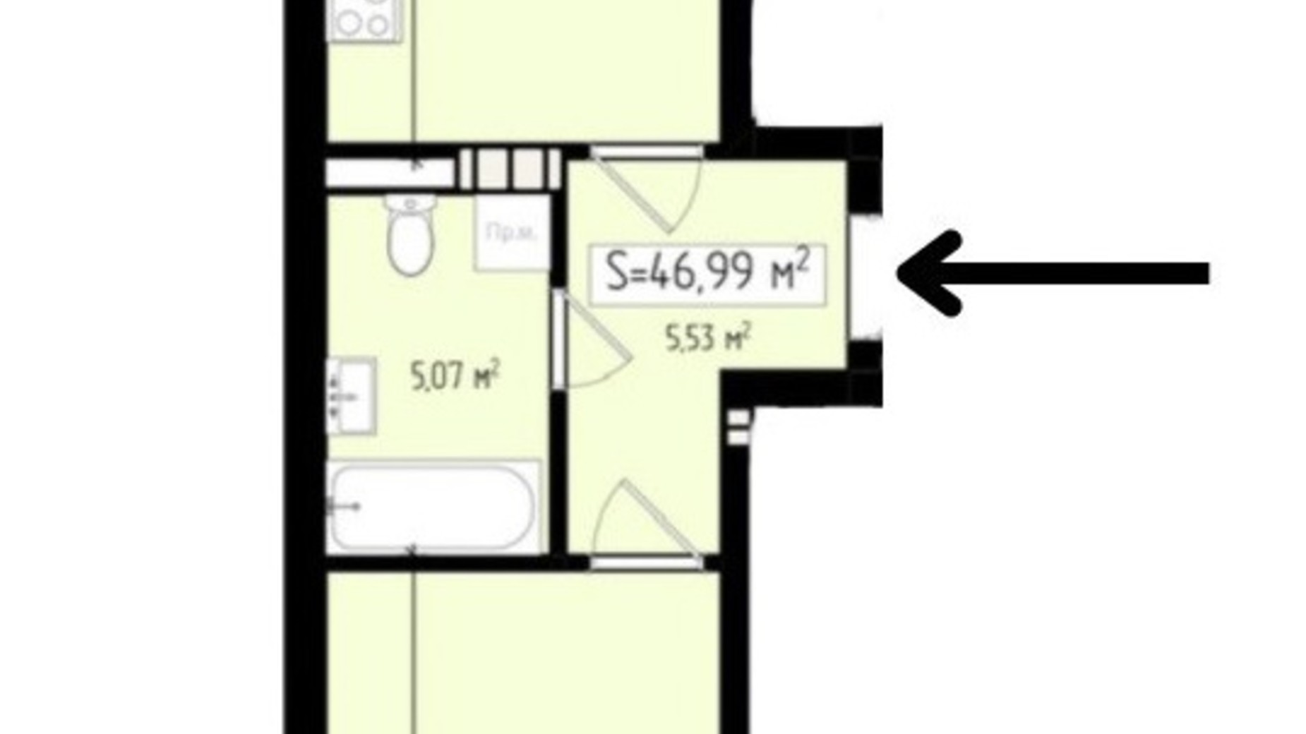 Планировка 1-комнатной квартиры в ЖК Mala Praha 46.99 м², фото 539582