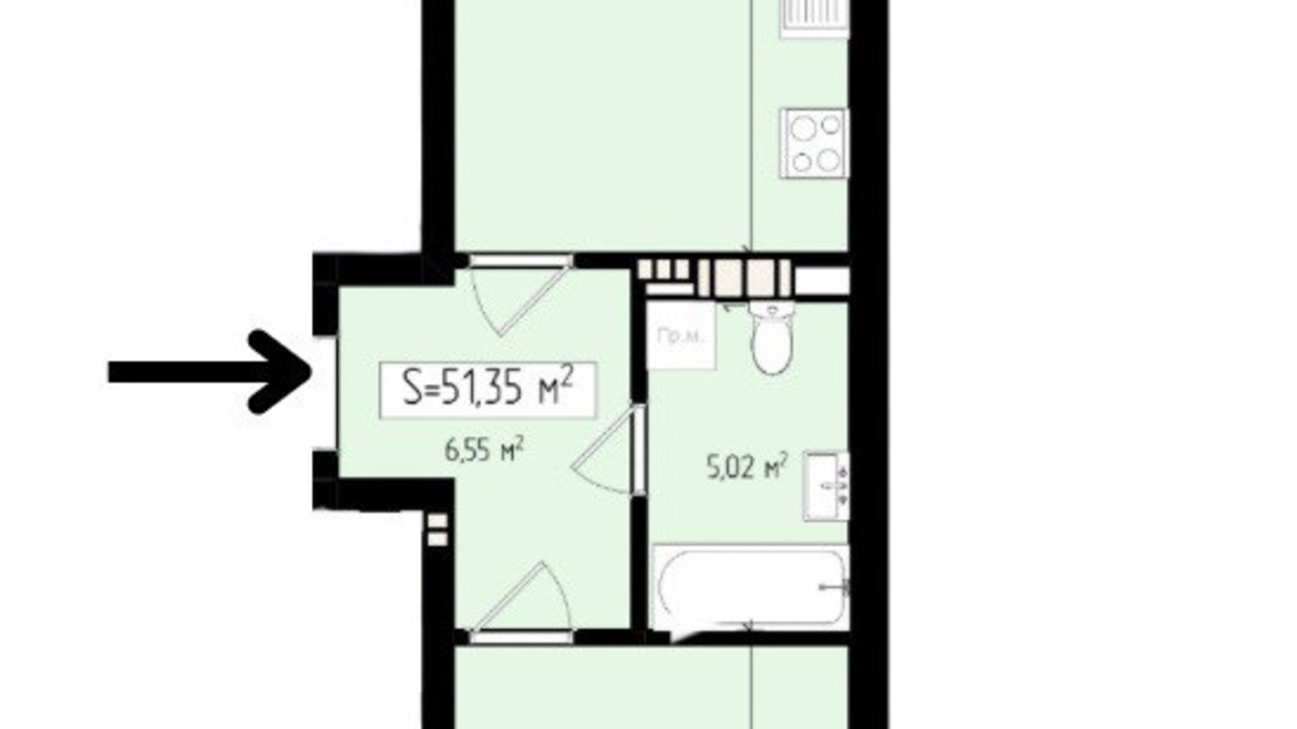 Планировка 1-комнатной квартиры в ЖК Mala Praha 51.35 м², фото 539585