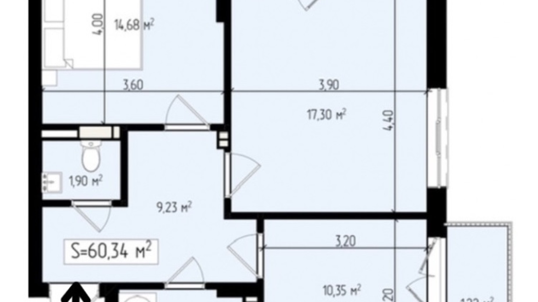 Планировка 2-комнатной квартиры в ЖК Mala Praha 60.34 м², фото 539587