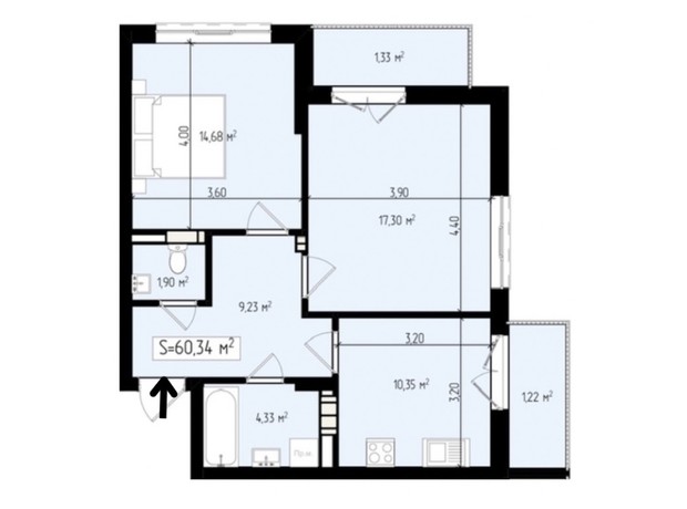 ЖК Mala Praha: планировка 2-комнатной квартиры 60.34 м²