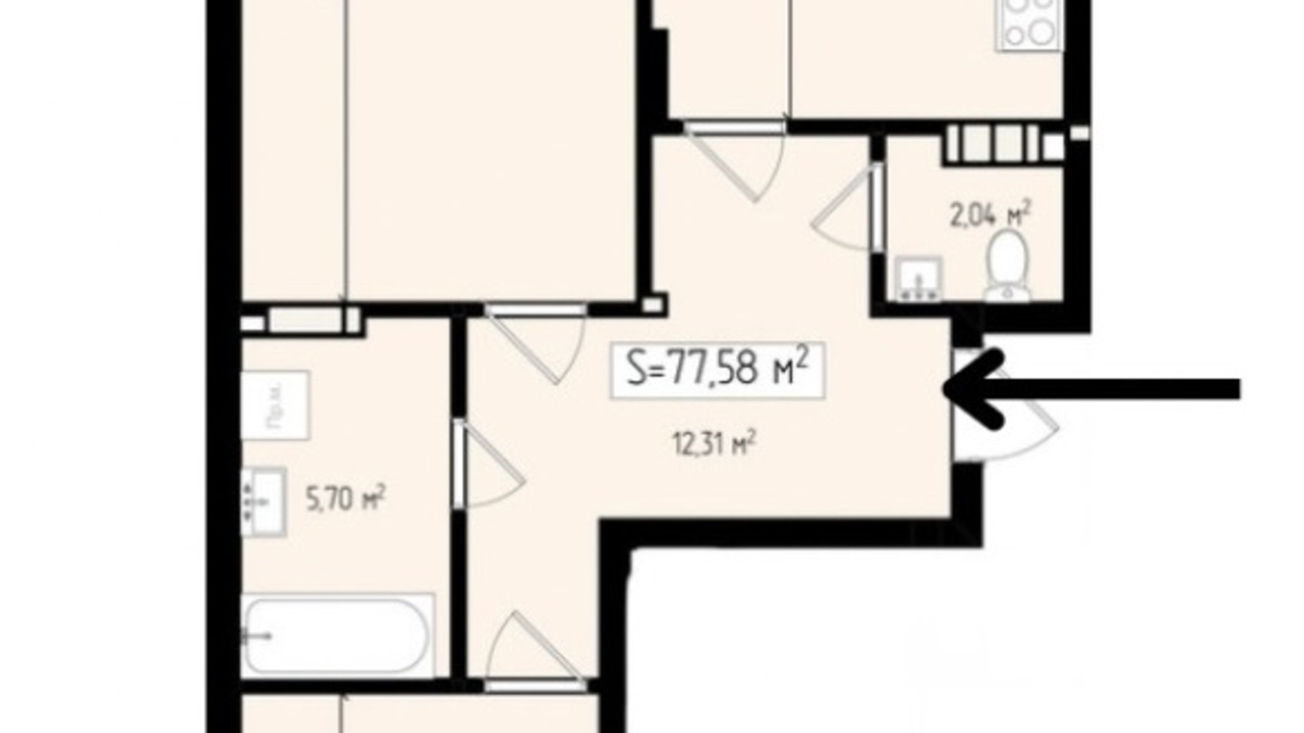 Планировка 2-комнатной квартиры в ЖК Mala Praha 77.58 м², фото 539589