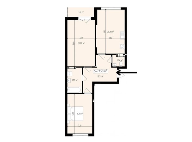 ЖК Mala Praha: планування 2-кімнатної квартири 77.58 м²