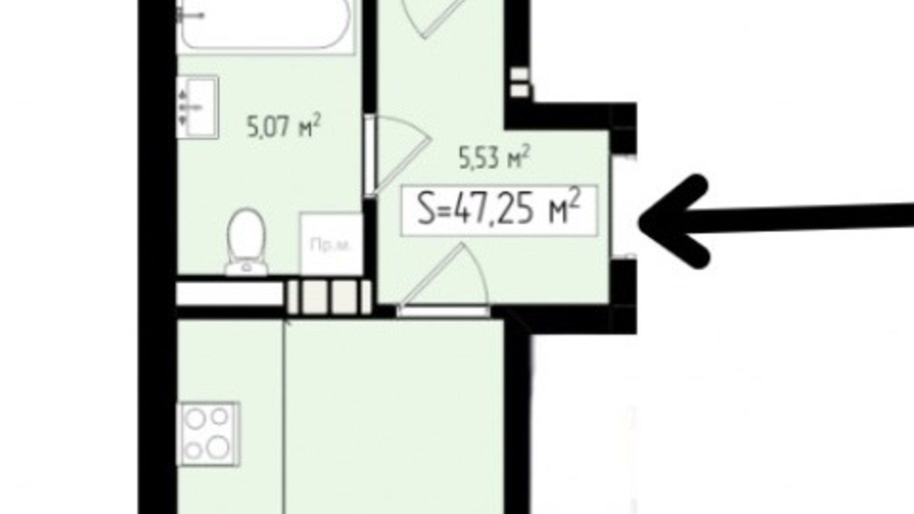 Планировка 1-комнатной квартиры в ЖК Mala Praha 47.25 м², фото 539593