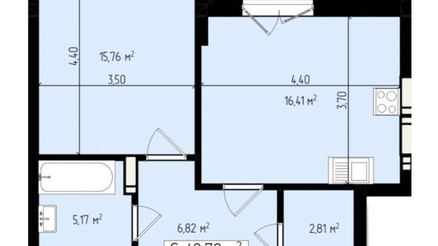 Планування 1-кімнатної квартири в ЖК Mala Praha 49.7 м², фото 539594