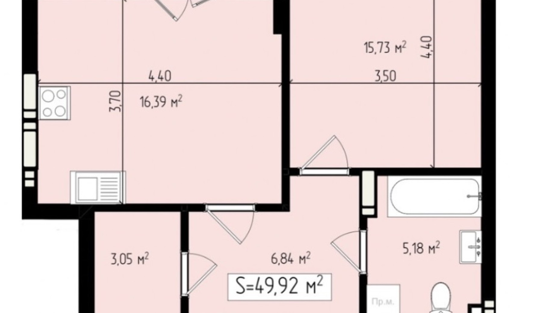 Планировка 1-комнатной квартиры в ЖК Mala Praha 49.92 м², фото 539595