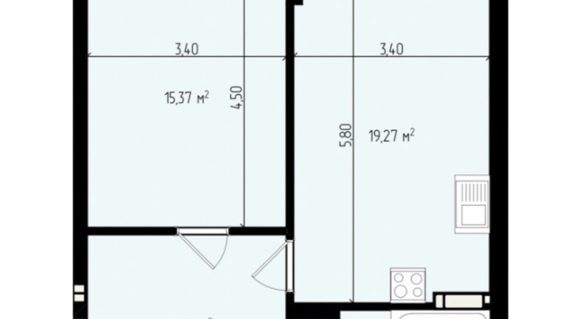 Планировка 1-комнатной квартиры в ЖК Mala Praha 52.73 м², фото 539596