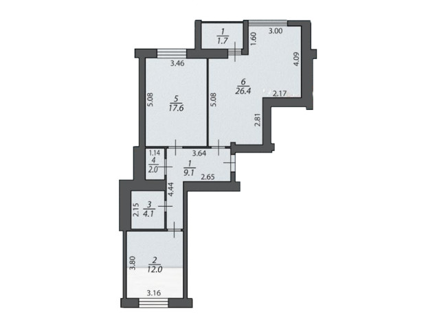 ЖК на Масанах: планування 2-кімнатної квартири 72.9 м²